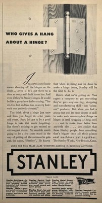 Stanley Hinge Print Ad 1945 - New Britain CT Who Gives a Hang? Expected Quality