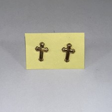 Gold Plated Small Cross Stud Earrings for Womens Mens Religion Church EUC