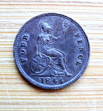 1844 Victoria Four Pence (Groat) &ndash; High grade Coin with Dark Toning