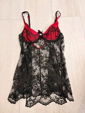 Vintage Victoria's Secret Satin  Lace Cami Nightgown Sz 36B Black Red