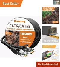 100 Ft Waterproof Ethernet Cable, 10Gbps Cat6, Direct Burial for Indoor&Outdoor