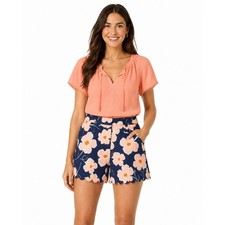 Isaac Mizrahi Navy Blue Bold Floral Print Scallop Hem Mid-Rise Shorts EUC - 6