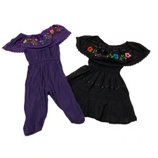 Mexican Embroidered Girls Dress Jumpsuit Floral Off Shoulder Lace Toddler 2