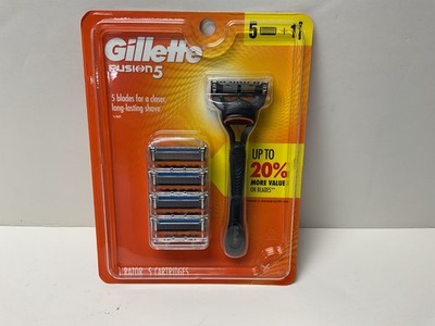 GILLETTE Fusion5 Razor for Men: 1 Razor Handle & 5 Lubed Blade Refills - NIB (B)