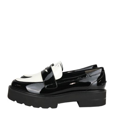 Stuart Weitzman Damen Schuhe Loafers Gr. 41,5 Schwarz / Weiß Leder Halbschuhe
