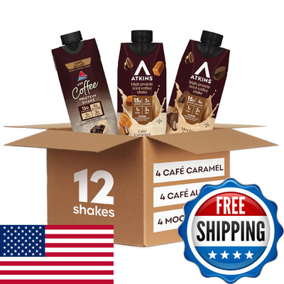Atkins Coffee Lovers Protein Shake Variety Pack, Mocha Latte, Café Caramel and C