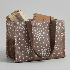 Thirty-One All In One Mini Tote Brown Floral Daisies Lil Blossom Side Pockets