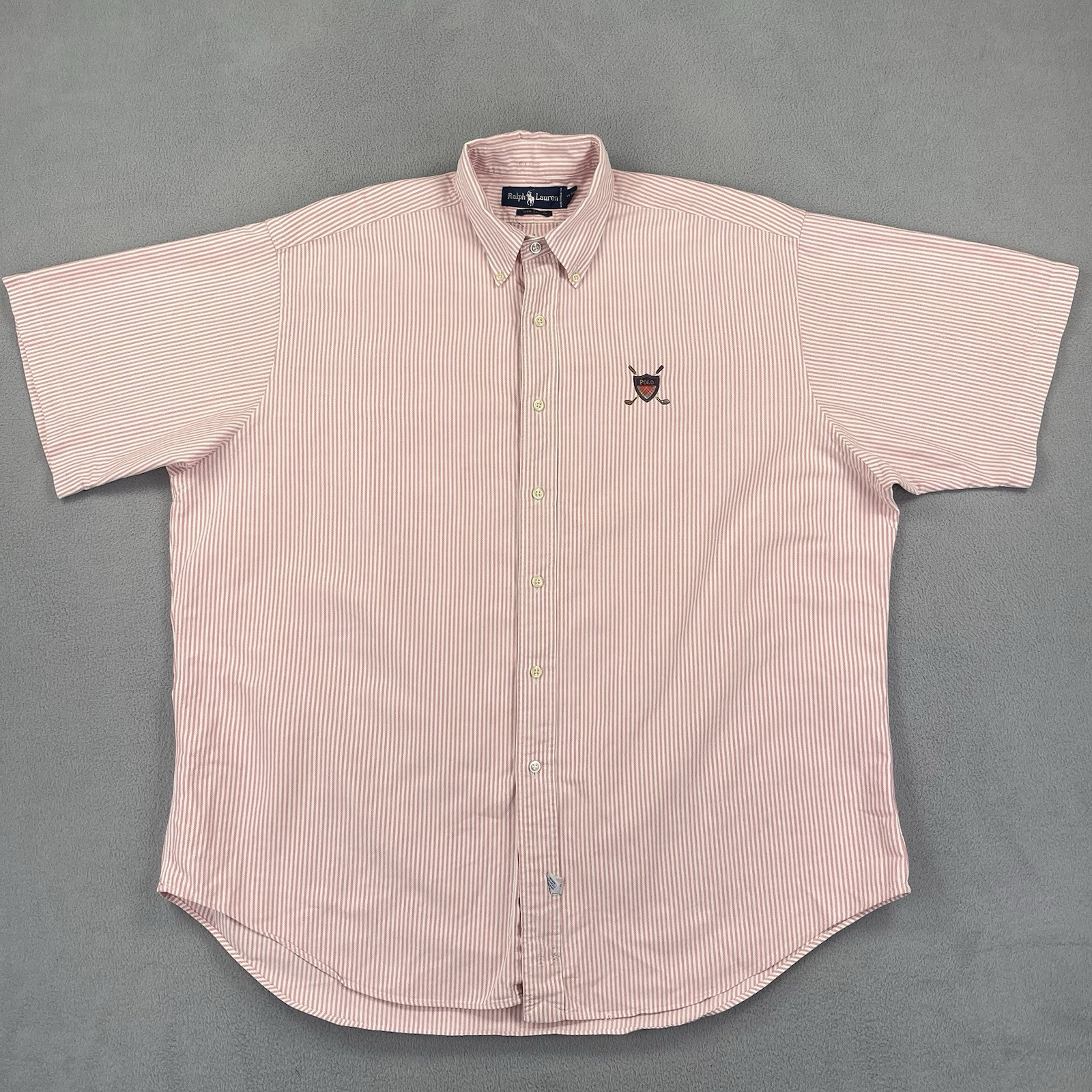 PONY Polo Ralph Lauren camicia uomo L rosa bianca a righe golf stemma bottoni casual