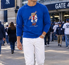 Polo Ralph Lauren Polo Bear Blue Fleece Crewneck Pullover Sweatshirt Men L