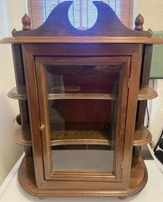 Vtg Glass Front Classy Wooden Table Curio Wall Hanging Curio Cabinet Decorative