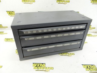 HUOT 3 DRAWER FRACTION DRILL INDEX CABINET LOADED WITH HSS DRILLS