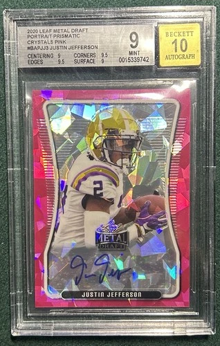2020 Leaf Metal Draft Prismatic Crystals Pink Justin Jefferson Vikings PSA 10
