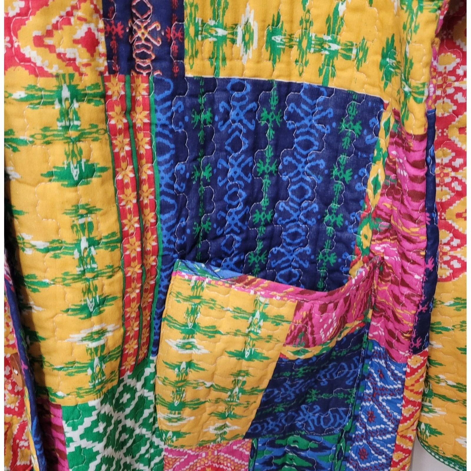 Handmade Boho Patchwork Quilted Hooded Jacket Poc… - image 5