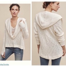 ANTHROPOLOGIE Saturday/Sunday Almeria Hooded Cowl Top XS X-Small Cream Sweater