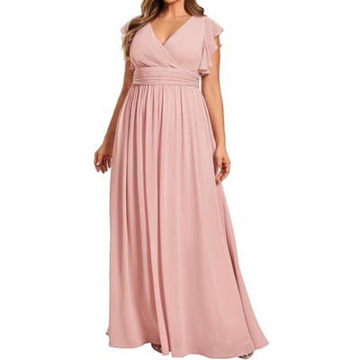 Ever Pretty Orchid Pink Chiffon Flutter Sleeve Maxi Dress Womens 16