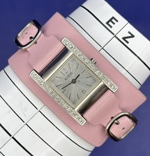 VTG Guess Women's Tank Watch Pink Leather Cuff Silver 1990's Retro Punk #1.21
