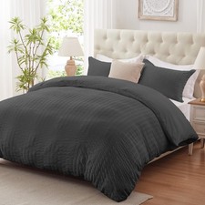 Dark Grey Duvet Cover Queen Size, 3 Pieces Bedding Duvet Covers, Soft