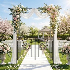 7 FT Metal Arch Wedding Arch Stand with Door for Outdoor Garden Party Decoration