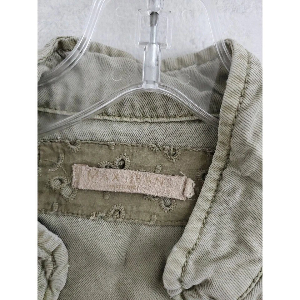 Max Jeans Women’s Military Jacket Small Green Button Front Eyelet Lace Utility - Image 3 of 4