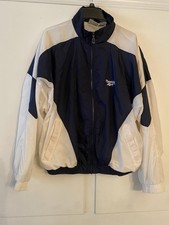 Vintage Reebok XL Windbreaker Jacket 90s Y2K Zip Retro Logo White Navy