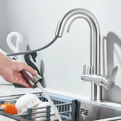 Kitchen Sink Mixer Tap 3 Way Filter Pull Out Spray 360° Single Level Mono Tap