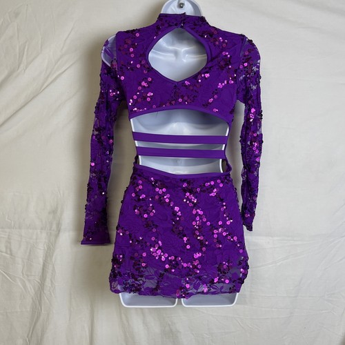 Weisman Balera Kinderstreifen Spitze Mock Ausschnitt Langarm Paillettenkleid - lila - Bild 2 von 2