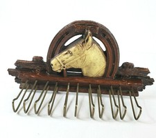 VTG Tie Belt Rack Horse Horseshoe Brown Resin Metal Hangers 11" Long x 9" Tall