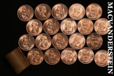 Roll of 25 1963 Uncirculated Assorted Great Britain One Penny Coins -Scarce #ROL