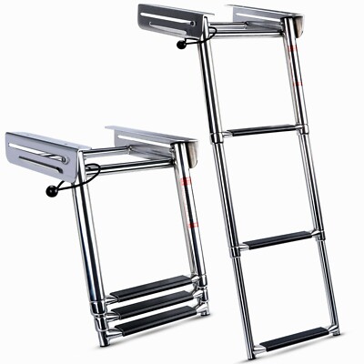 Telescoping Boat Ladder 3 Steps Marine Stainless Steel Under Platform Ladder