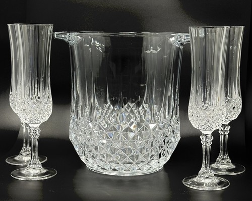 Cristal d'arques Longchamp J.G. Durand Crystal Ice Bucket w/4 Flutes - France
