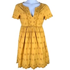 Madewell Size 4P Dress Marigold Yellow Short Sleeve Eyelet Lace Knee Length