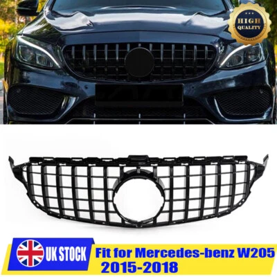 DREAMLIST2019 FOR MERCEDES C-CLASS W205 GLOSS BLACK FRONT GRILLE PANAMERICANA GT STYLE 15-18