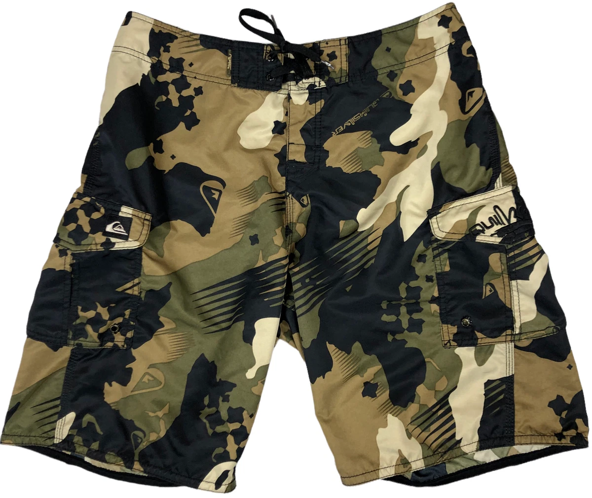 Quiksilver Board Shorts Mens Size 31 Camo Swim Surf Beach Cargo