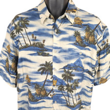 Pierre Cardin Hawaiian Shirt Mens Size Medium Blue Camp Aloha All Over Print