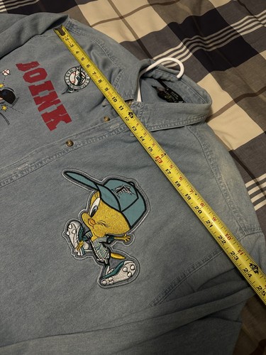 Marlins Tweety Felix Denim Warner Bros Cotton Button Front Embroidered - Picture 5 of 9