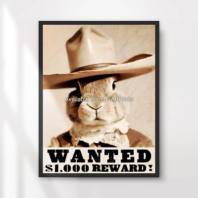 Hase Kaninchen Cowboy gesucht Poster Kunstdruck süß lustig Portrait gedruckt jede Größe