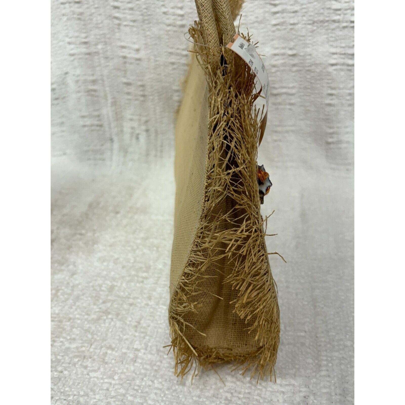 No Brand Tan Floral Embroidered Straw Handbag Pur… - image 3