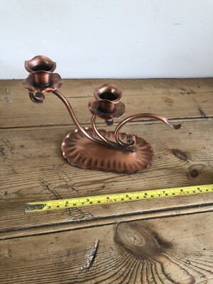 pem3 MASSIVES KUPFER USA MARKIERT GREGORIAN DOPPEL VINTAGE KERZENHALTER