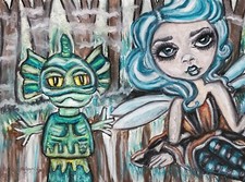 Swamp Faery Creature ACEO Mini Art Print 2.5 x 3.5 fairy Gothic Goth Fantasy
