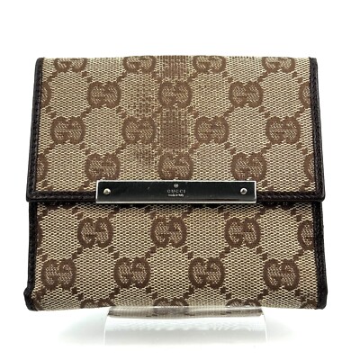GUCCI  GG Canvas Leather Bi-fold Compact Wallet Purse Logo Authentic