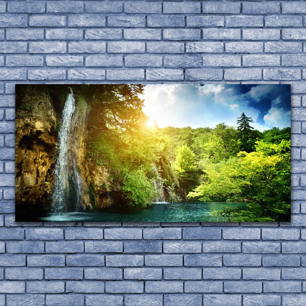 Tableau plexiglas cascade 140x70 cm pour masquer un mur vide avec style