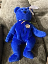 CLUBBY Royal Blue Ty Beanie Baby Bear Plush 1998 1st BBOC Bear Chest Button Vtg