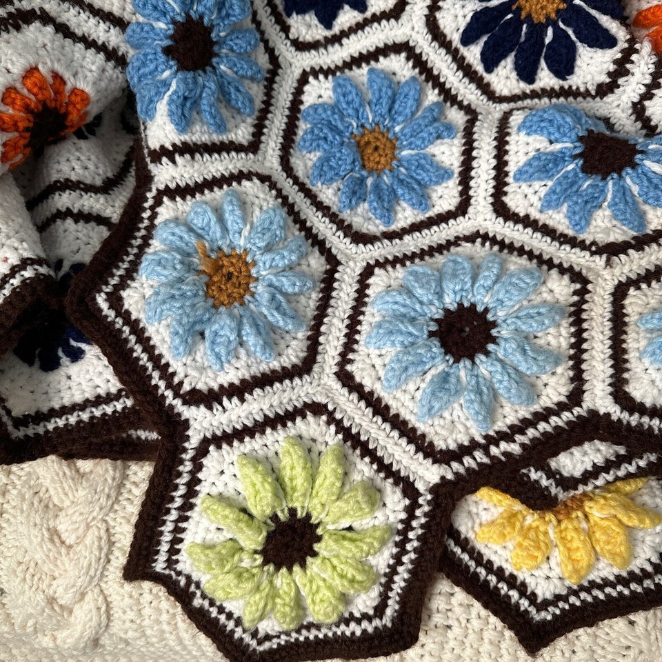 Vintage Flower Afghan Blanket XL 102" x 74" eBay