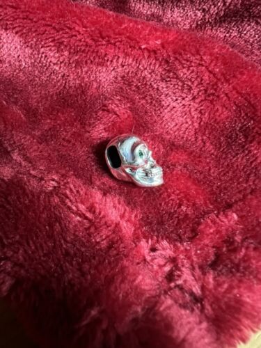 SKULL SKELETON HEAD Pendant Charm 925 silver Green eyes ideal handbag lucky - Picture 10 of 13