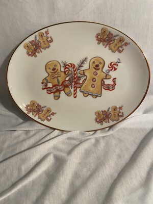 Vintage Gingerbread Couple Christmas Plate With Recipe On Back