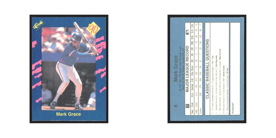 1990 Classic Mark Grace Cubs #8 - Image 3 of 3