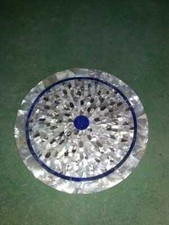 Mesa de comedor redonda de mármol de 18"" con incrustación de pietra dura mop sala de arte