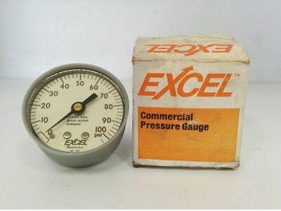 EXCEL 197-04 PRESSURE GAUGE, 0-100 PSI, 1/4'' NPT BRASS BACK MOUNT, 2'', NIB