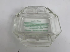 Vtg Edgetown Motel Pembroke Ontario Glass Advertising Promo Ashtray 5.25"x5.5"
