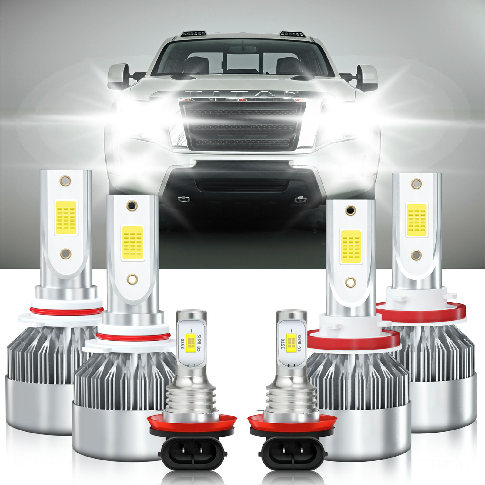 For Nissan Altima 2021-2021 6x Car LED Headlight Bulbs Hi Low Fog Light Kit